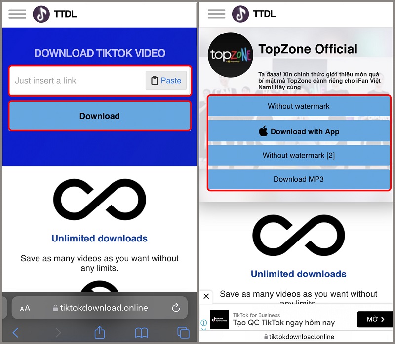 Cách tải video tiktok không logo trên iPhone bằng Tiktokdownload.online